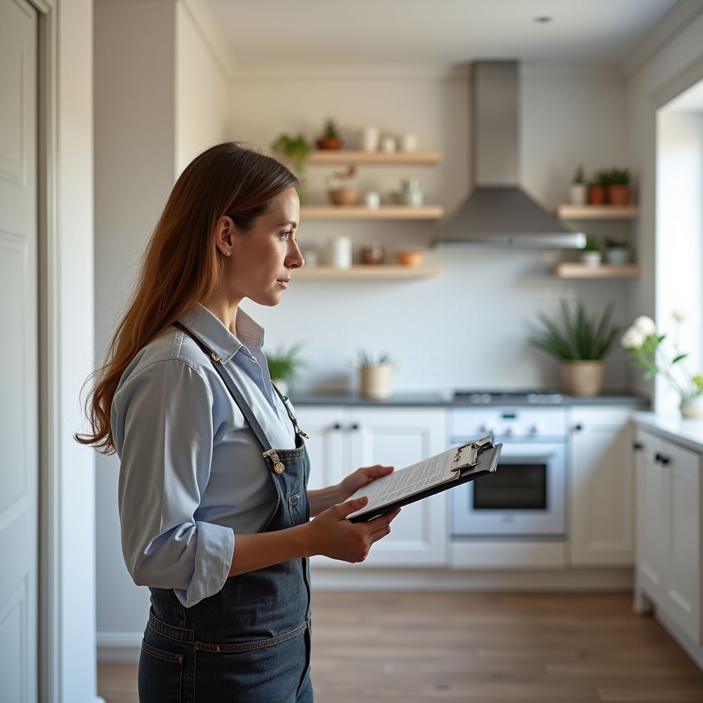 Person with a clipboard inspecting a home exterior